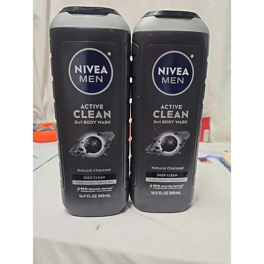 2 NIVEA Men Body Wash - 16.9oz Active Clean Natural Charcoal Deep Clean New Set